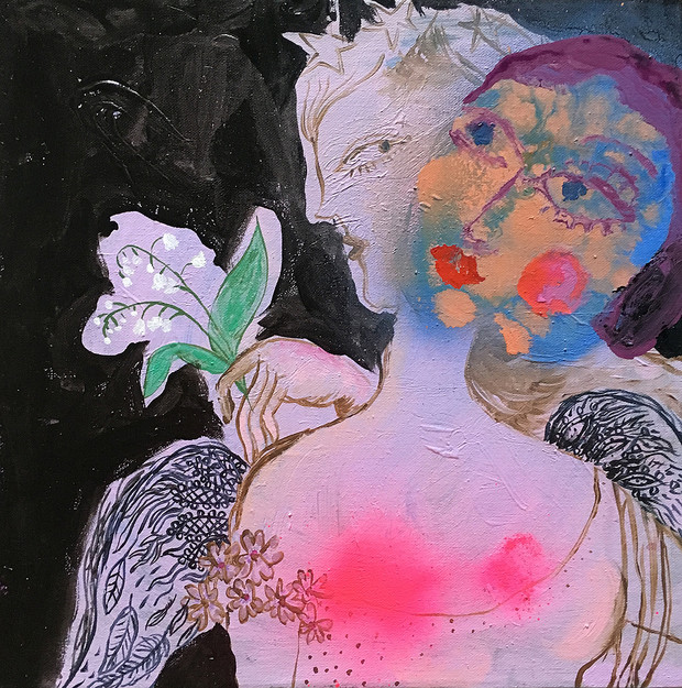 painting, peinture, acrylic on canvas, aerosol, toile, faust marguerite, amoureux, amour, passion, avoir des ailes, figuratif, portrait, visage, face, figurative, art, contemporain, paris