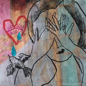 bleu a l'ame, peinture, sophie lormeau, artiste contemporaine, art figuratif, figuration libre, art singulier, french artist, paris, happy , colorful, contemporary, sophielormeau, femme, larme