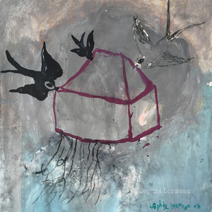maison-déracinée-oiseaux-racine-home-root-uprooted-grey-black-gris-noir-sophielormeau-lormeau-artiste-peinture-french-artist-art-tableau-toile-colorful-naif-naiv-contemporain-contemporary-