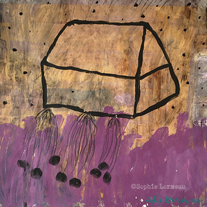 maison-plumetis-noir-black-mauve-violet-purple-pourpre-satin-stitchracine-home-root-uprooted-sophielormeau-lormeau-artiste-peinture-french-artist-art-tableau-paper-naif-naiv-contemporary-pois-