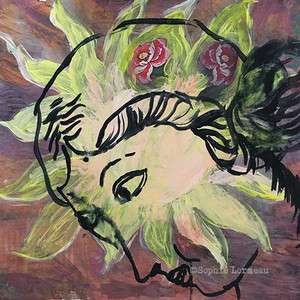 lady-woman-femme-radiuese-soleil-sun—light-yellow-jaune-portrait-face-visage-sophielormeau-lormeau-artiste-peinture-french-artist-art-tableau-paper-magazine-colorful-naif-naiv-contemporain-