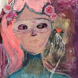 coeur-cœur-heart-amour-amoureux-hand-mains-in-love-cheveux-pink-rose-portrait-femme-ladysophielormeau-lormeau-artiste-peinture-french-artist-art-tableau-paper-magazine-colorful-naif-naiv-mask