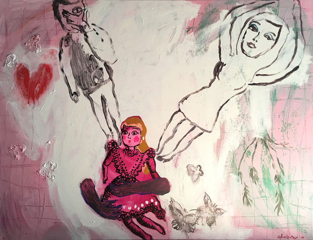 man-dreaming-homme-reve-reveur-woman-couple-rose-baby-dream-amoureux-lover-childhood-enfance-sophielormeau-lormeau-artiste-peinture-french-artist-art-tableau-toile-painting-peinture-canvas-bb