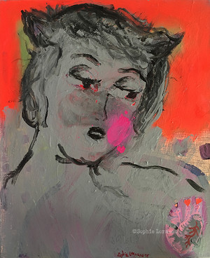 premier-amour-first-love-in-love-endiablé-amoureux-lovers-rouge-passion-red-man-sophie-lormeau-artiste-peinture-french-artist-art-tableau-toile-painting-peinture-canvas-lin-acrylic-collage-